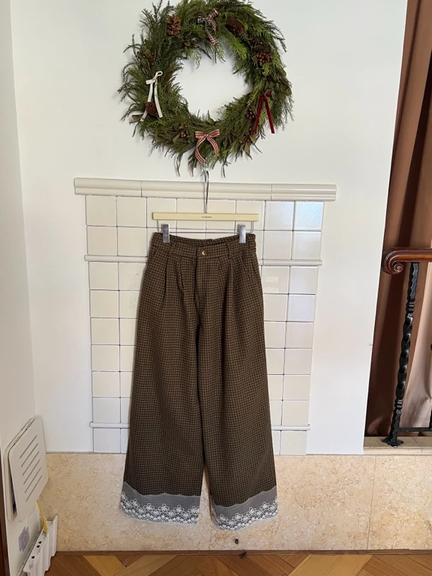 【赵小小yimao】76619 复古港风休闲气质百搭宽松蕾丝边阔腿长裤