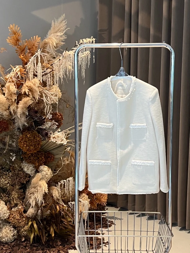 【赵小小yimao】76069 秋季高级名媛小香毛边粗花呢气质百搭外套