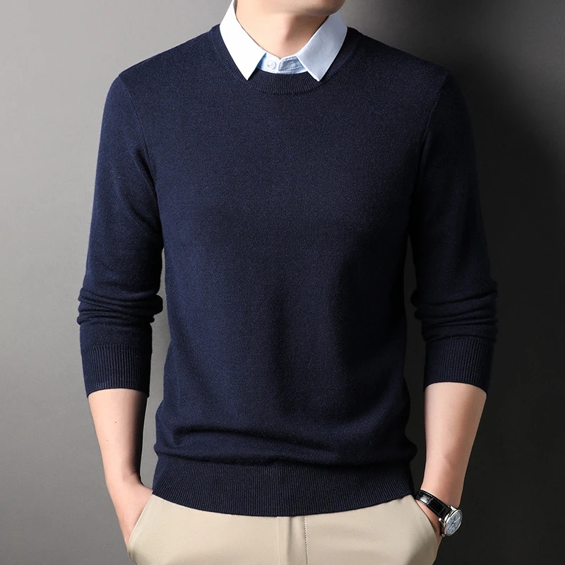 【专柜正品】男士假两件衬衫领纯色净版毛衣