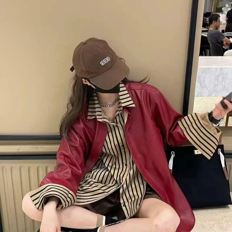 上衣网红短款时尚休闲百搭复古红色韩版