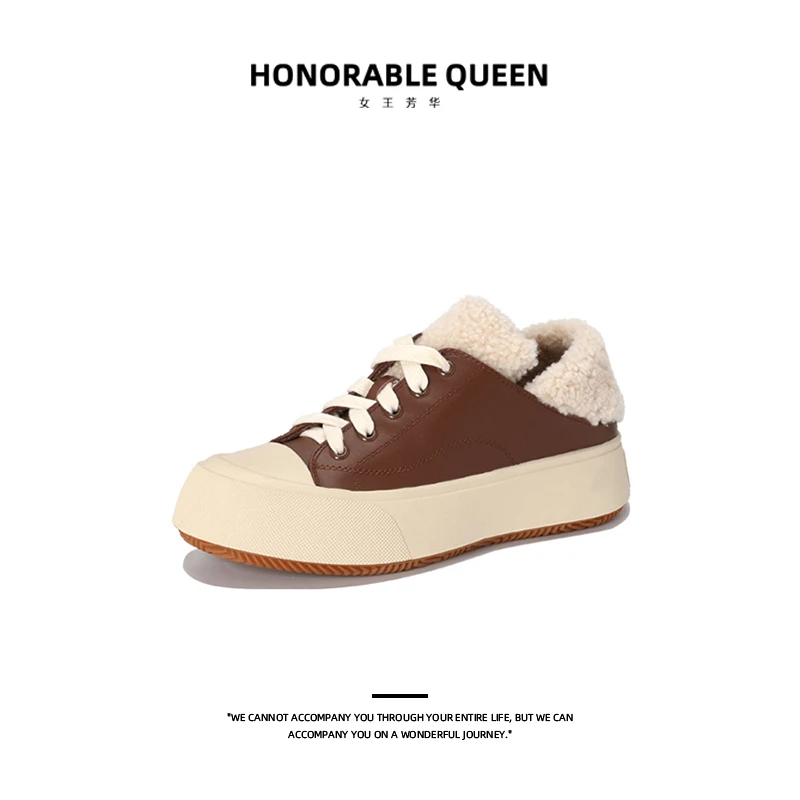 【一喜推荐】百搭加绒板鞋女波浪厚底毛毛鞋加绒厚底运动鞋X1177