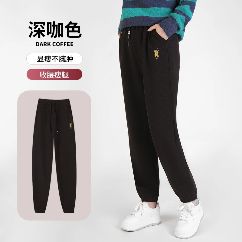 木棉绒2024休闲裤女秋冬加绒加厚宽松显瘦百搭哈伦裤卫裤安可拉红