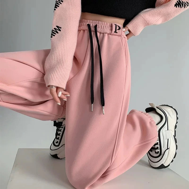 P字母2024年秋冬新款运动裤加绒加厚显瘦百搭休闲束脚裤保暖卫裤