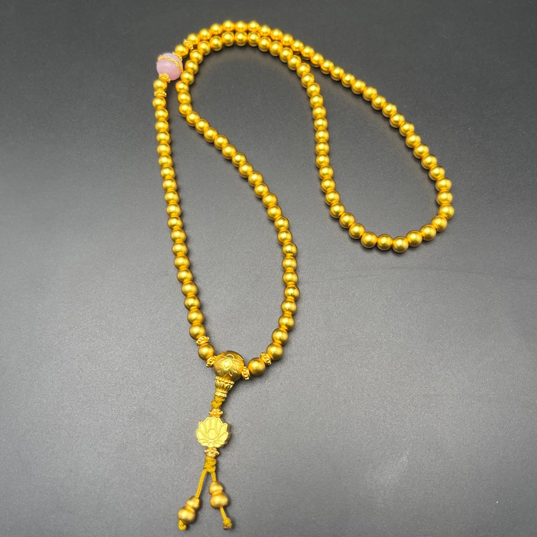 铜合金项链 中国风金色古法圆珠子项链时尚气质国潮