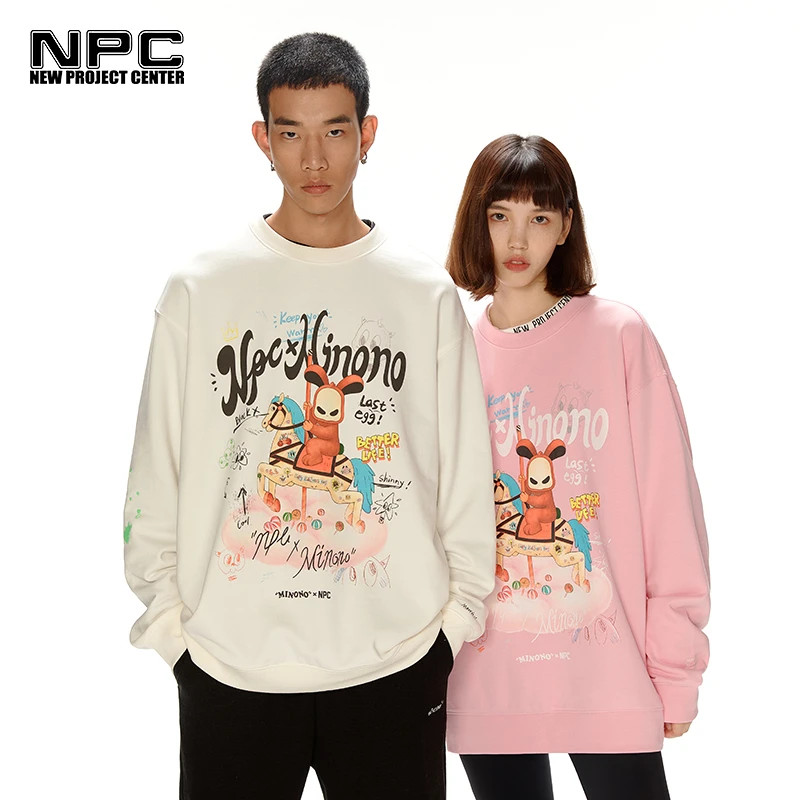 NPC潮牌男装MINONO联名彩色数码喷印兔子骑木马卫衣情侣NP28ST05