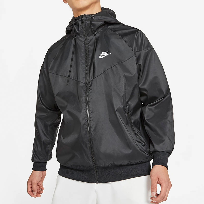 Nike/耐克男款休闲运动跑步训练黑色梭织连帽夹克外套 DA0002-010