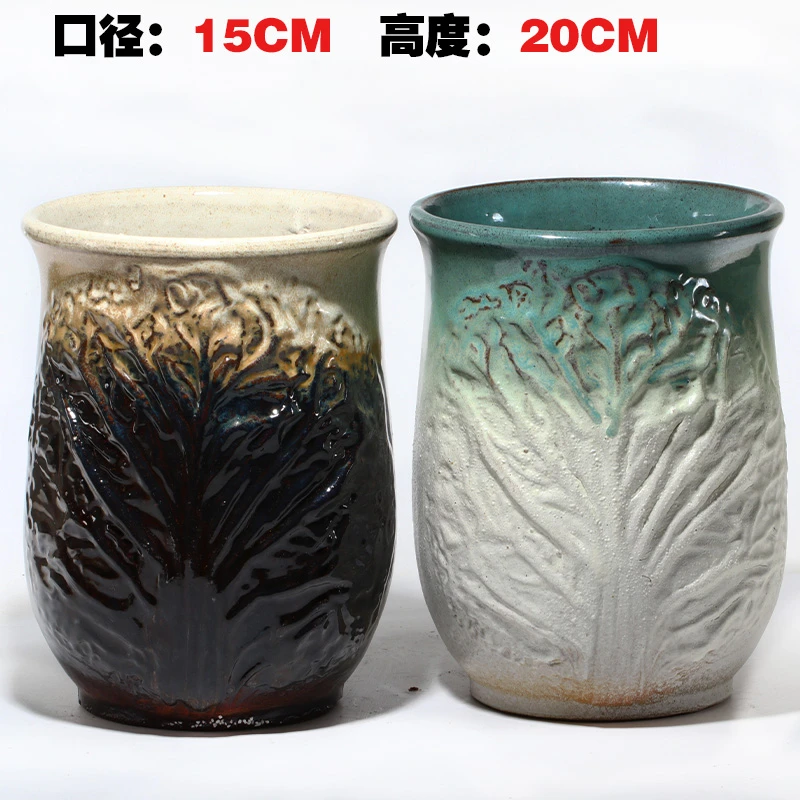 HL014圆柱盆LSY白菜盆黑金+绿口白