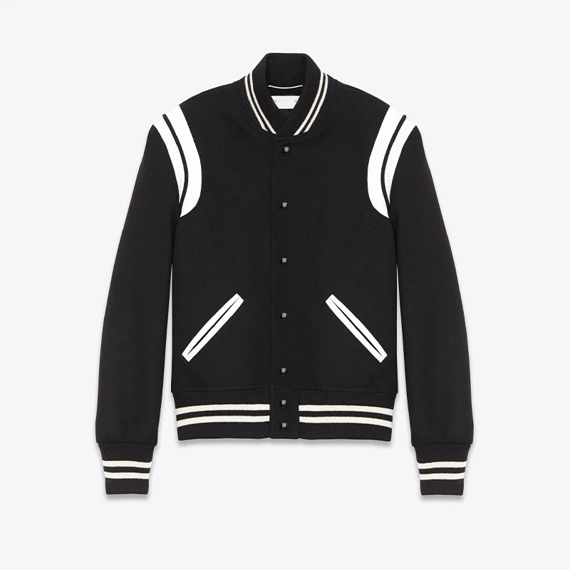 S家泰迪羊毛棒球服情侣男女同款羊毛呢羊皮拼接夹克短款拼色外套