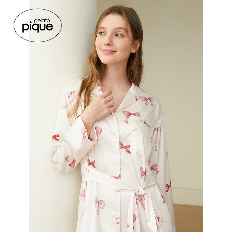 gelato pique春夏新品女睡裙蝴蝶结缎面衬衫连衣裙PWFO245320