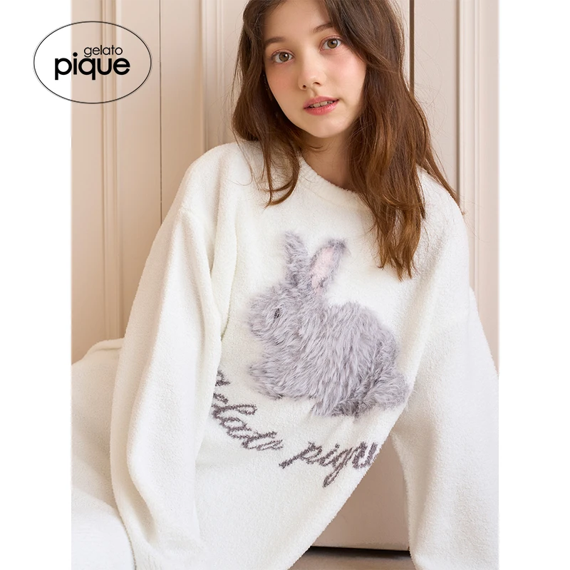 gelato pique24秋冬新品女睡裙兔子半边绒长袖连衣裙PWNO245109