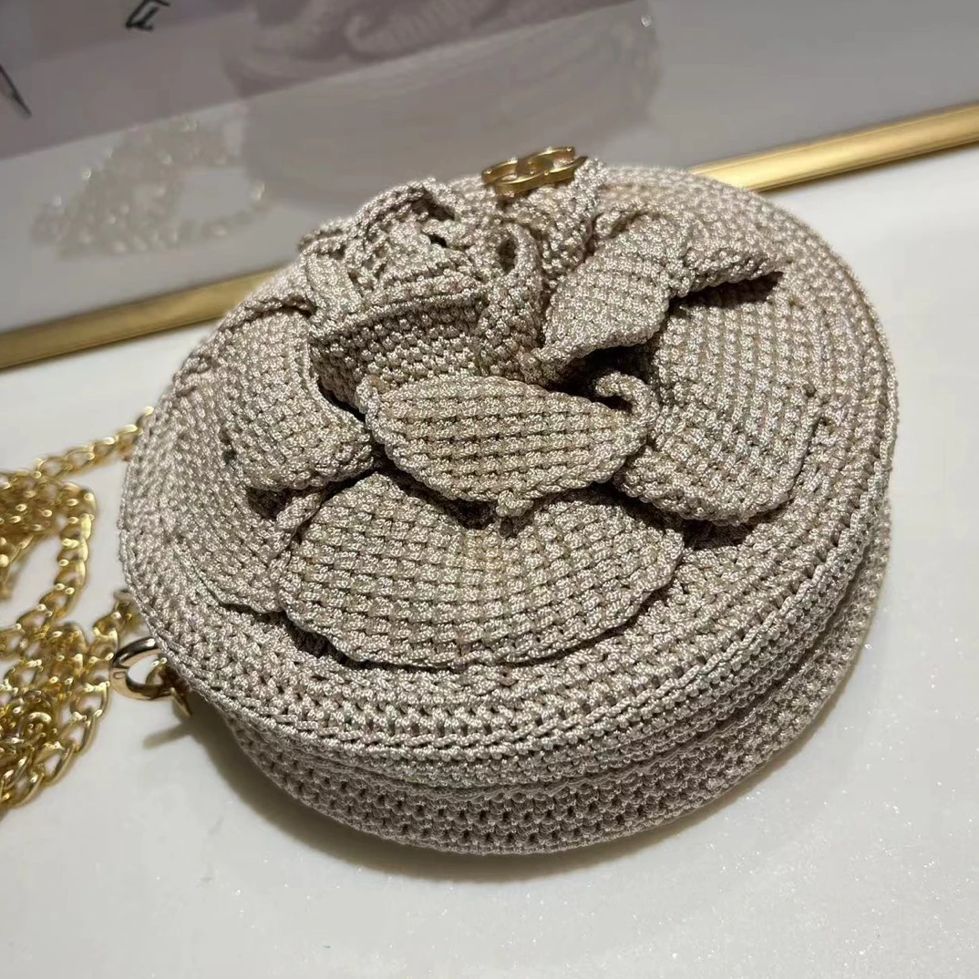 山茶花大号牡丹花手拎包冰麻线钩织女士手提包材料包