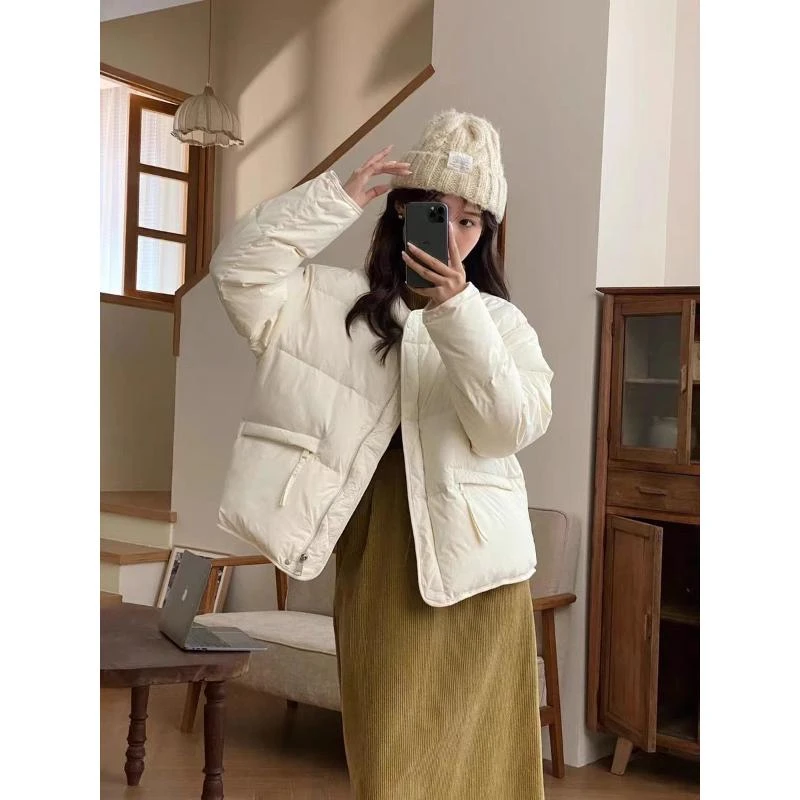 反季清仓棒球领羽绒服女2023冬季新款休闲小个子短款无领面包洋YC