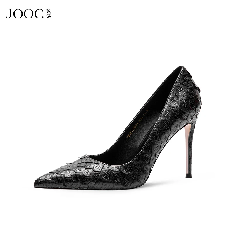 JOOC玖诗欧美夏季新款尖头蟒蛇皮高跟鞋细跟单鞋名媛宴会女鞋5561