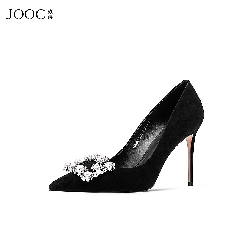 JOOC玖诗方扣高跟鞋女新款女鞋法式珍珠气质浅口时尚百搭单鞋7201