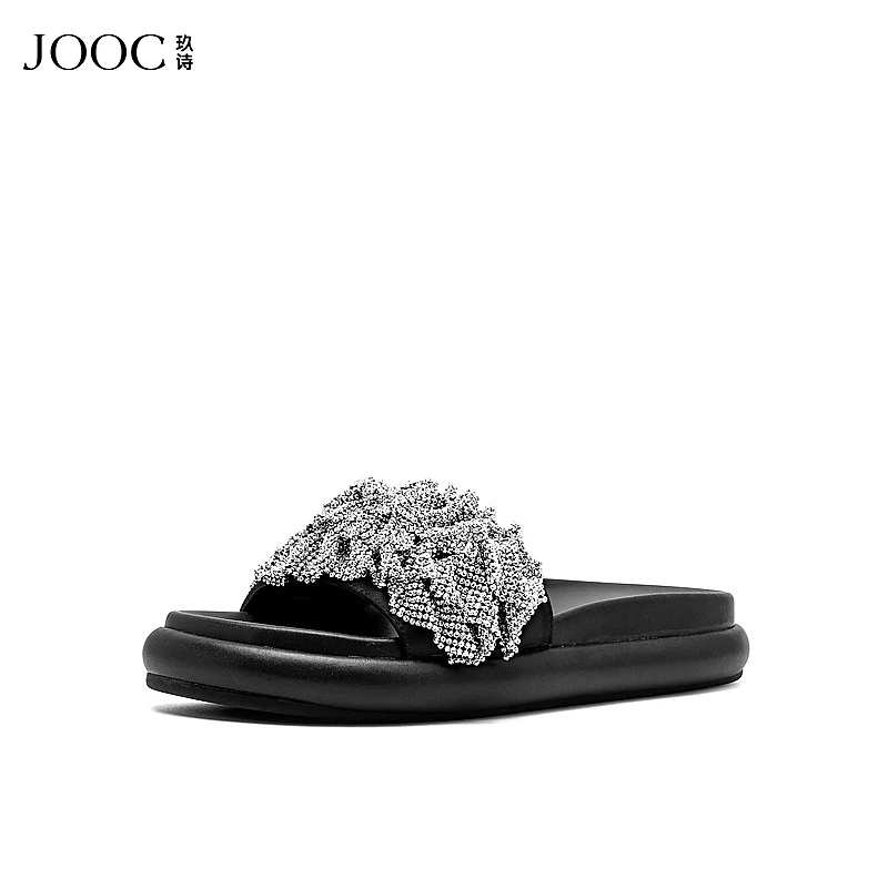 JOOC玖诗一字拖鞋女夏季新款法式晚风气质设计感褶皱凉拖6730