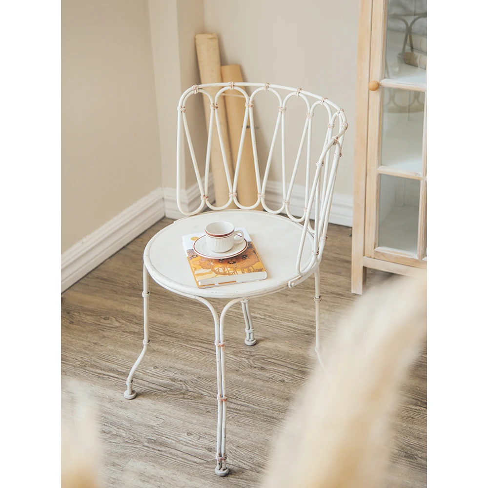 你可居法式铁艺餐椅复古椅子靠背折叠休闲庭院阳台户外凳子花园白