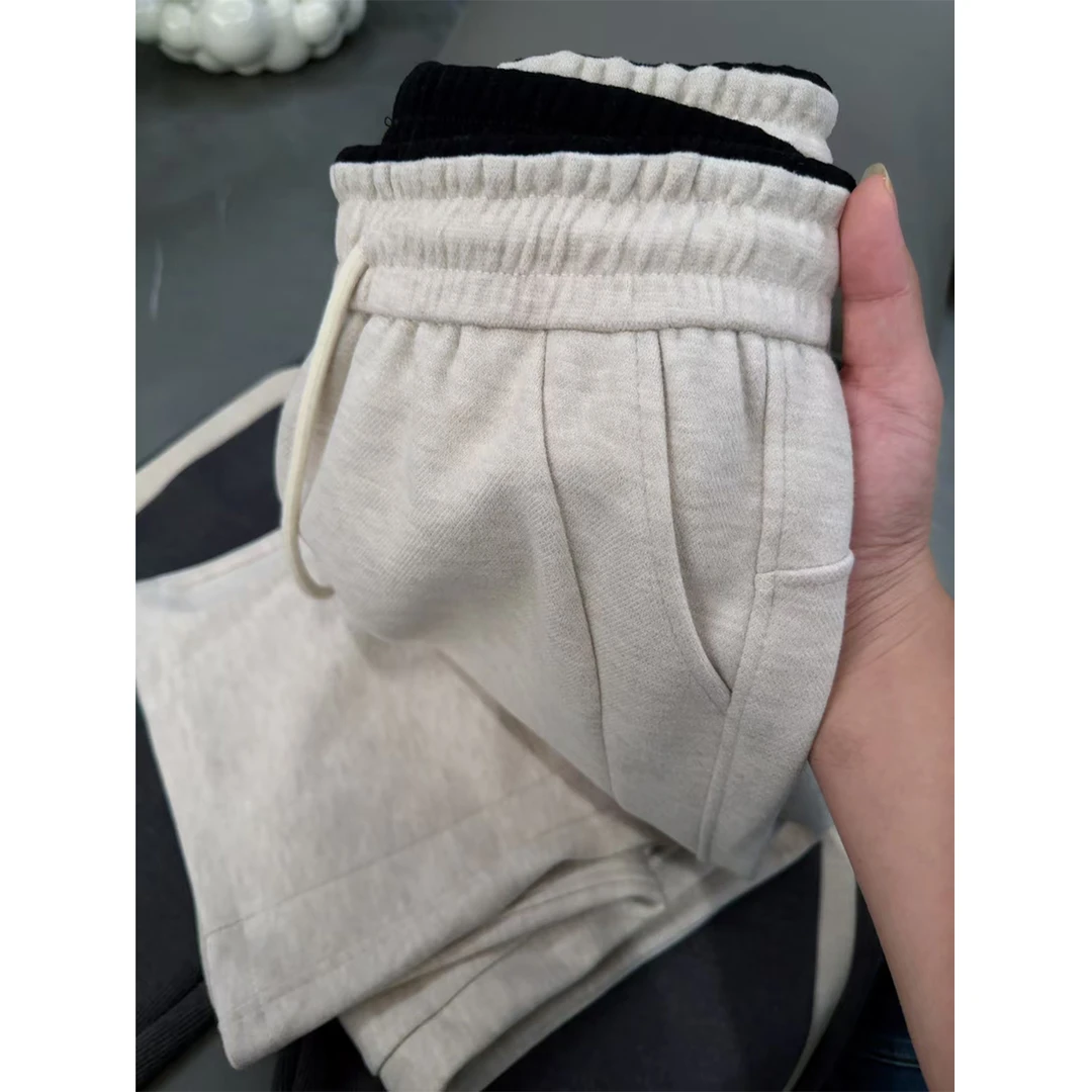 【加厚裤】秋冬时尚休闲宽松百搭垂感直筒裤高腰卫裤抽绳拖地裤-697