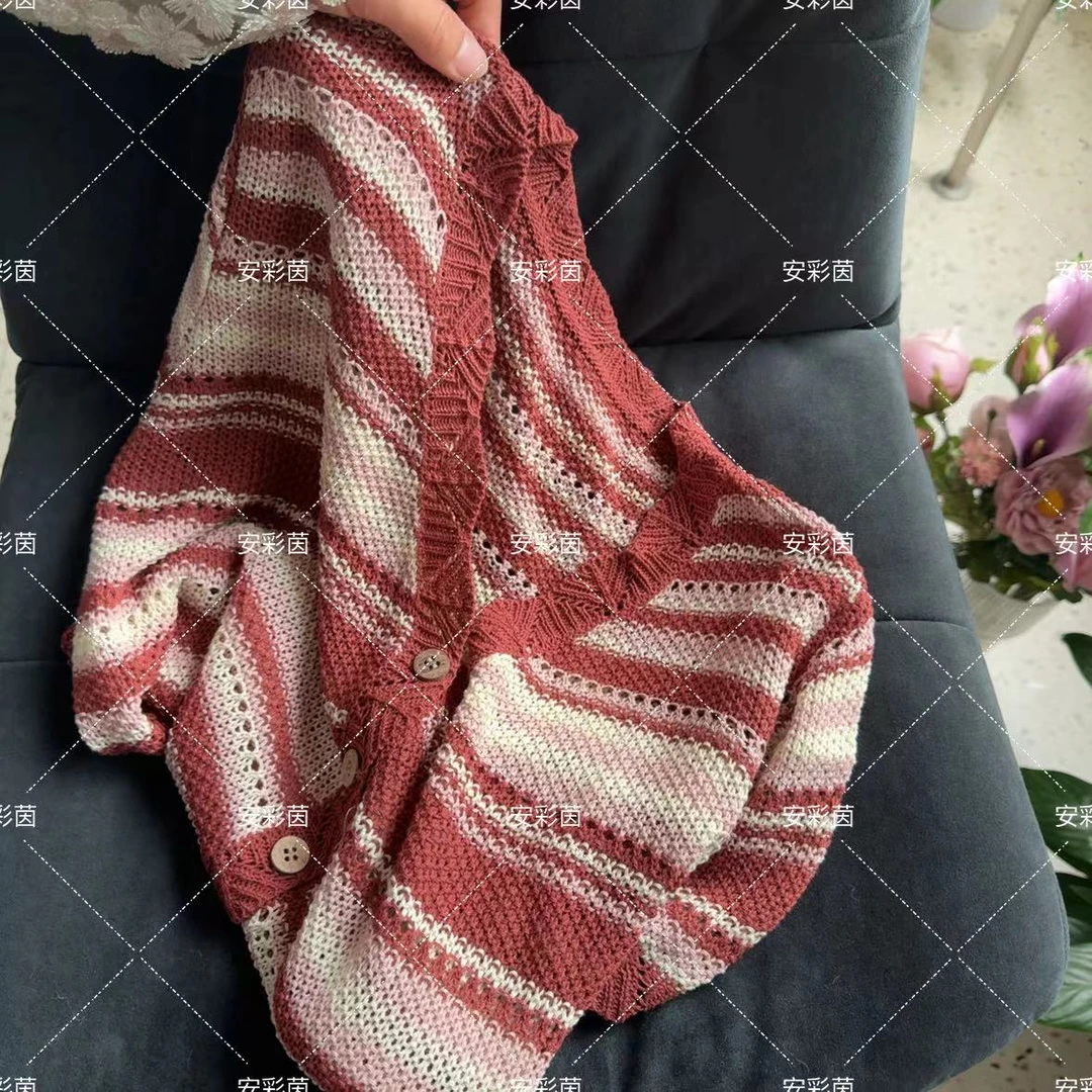 【午后红茶】夏季时尚休闲宽松拼色条纹短款短袖针织开衫外套-9386