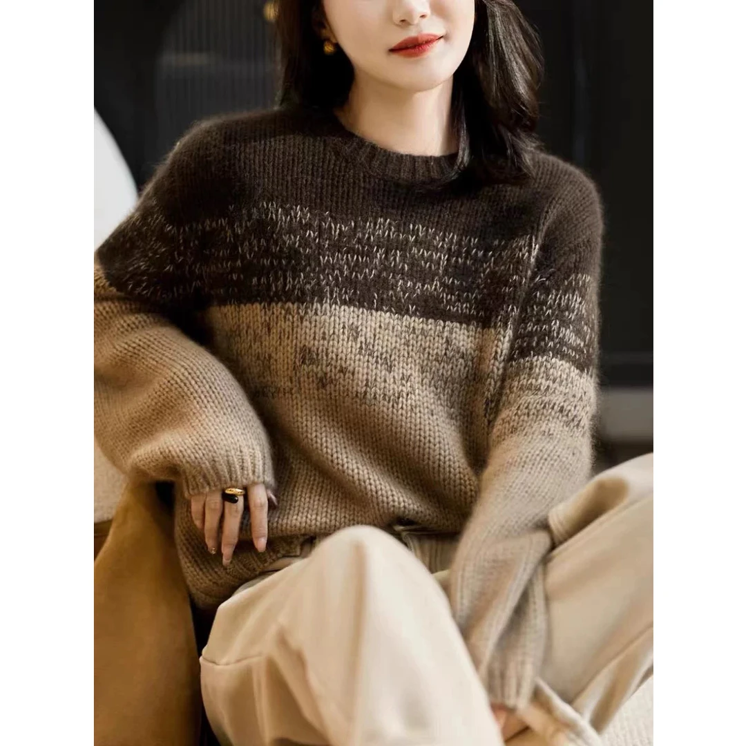 【提拉米苏】早秋时尚宽松长袖针织衫秋冬女温柔毛衣慵懒风上衣-531