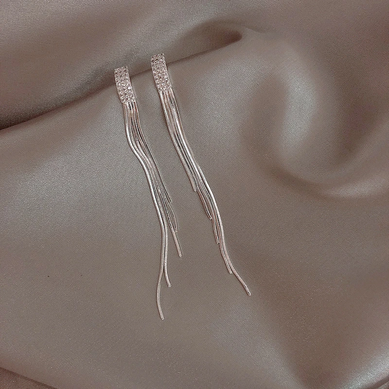 925银耳饰 几何镶钻耳环气质长款流苏耳坠新款潮时尚网红轻奢耳饰