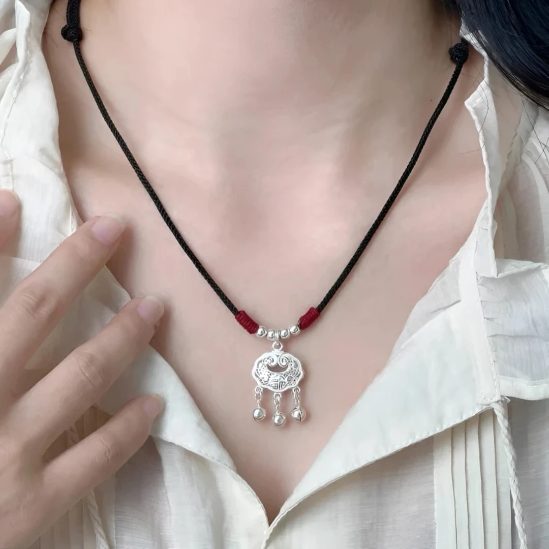 吊坠足银 足银999  平安锁编绳项链