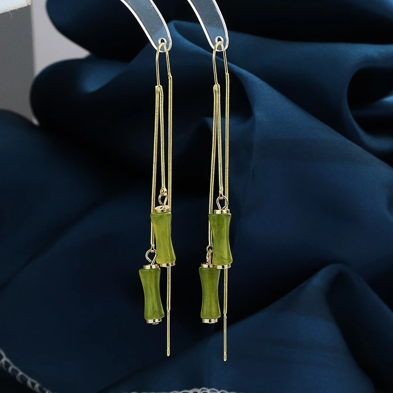 925银耳饰 涵宇臻品竹节  节节高竹节流苏耳线066