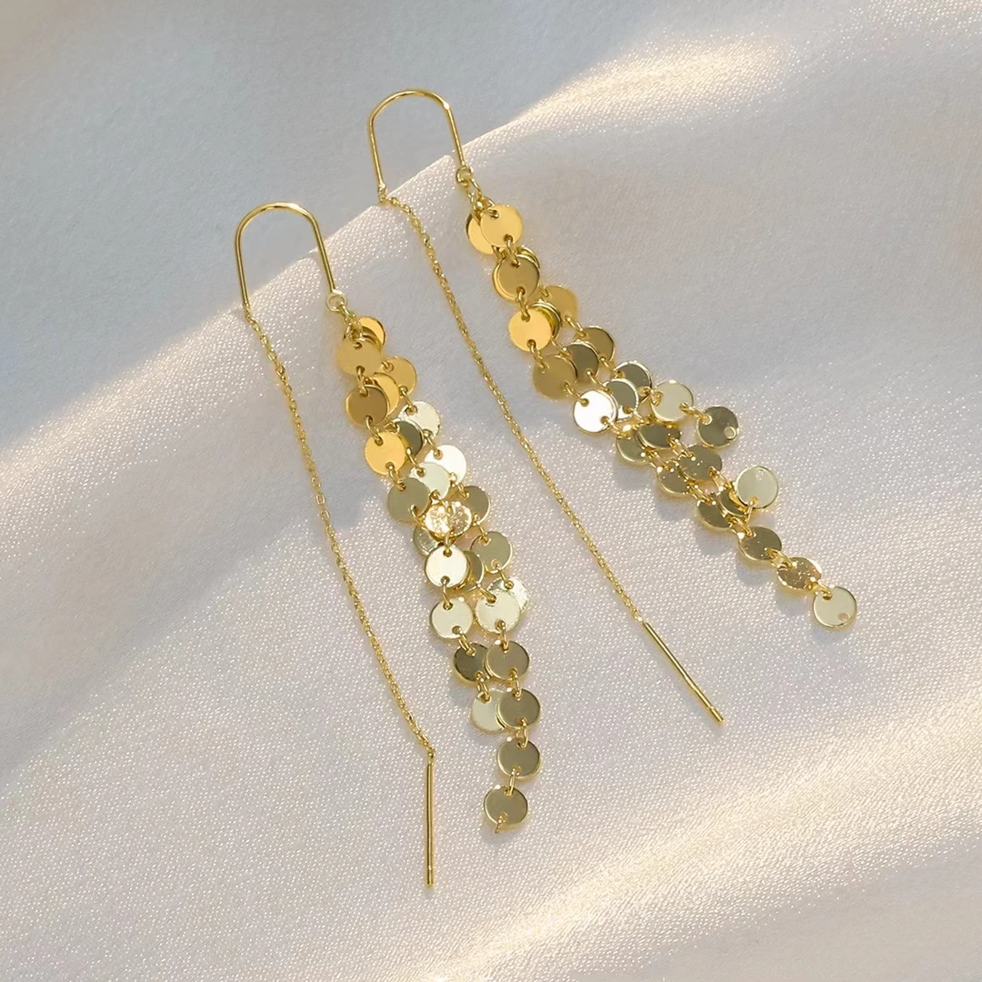 925银耳饰 气质百搭爆款《银河瀑布》亮片流苏防丢钩耳线2024新款龙