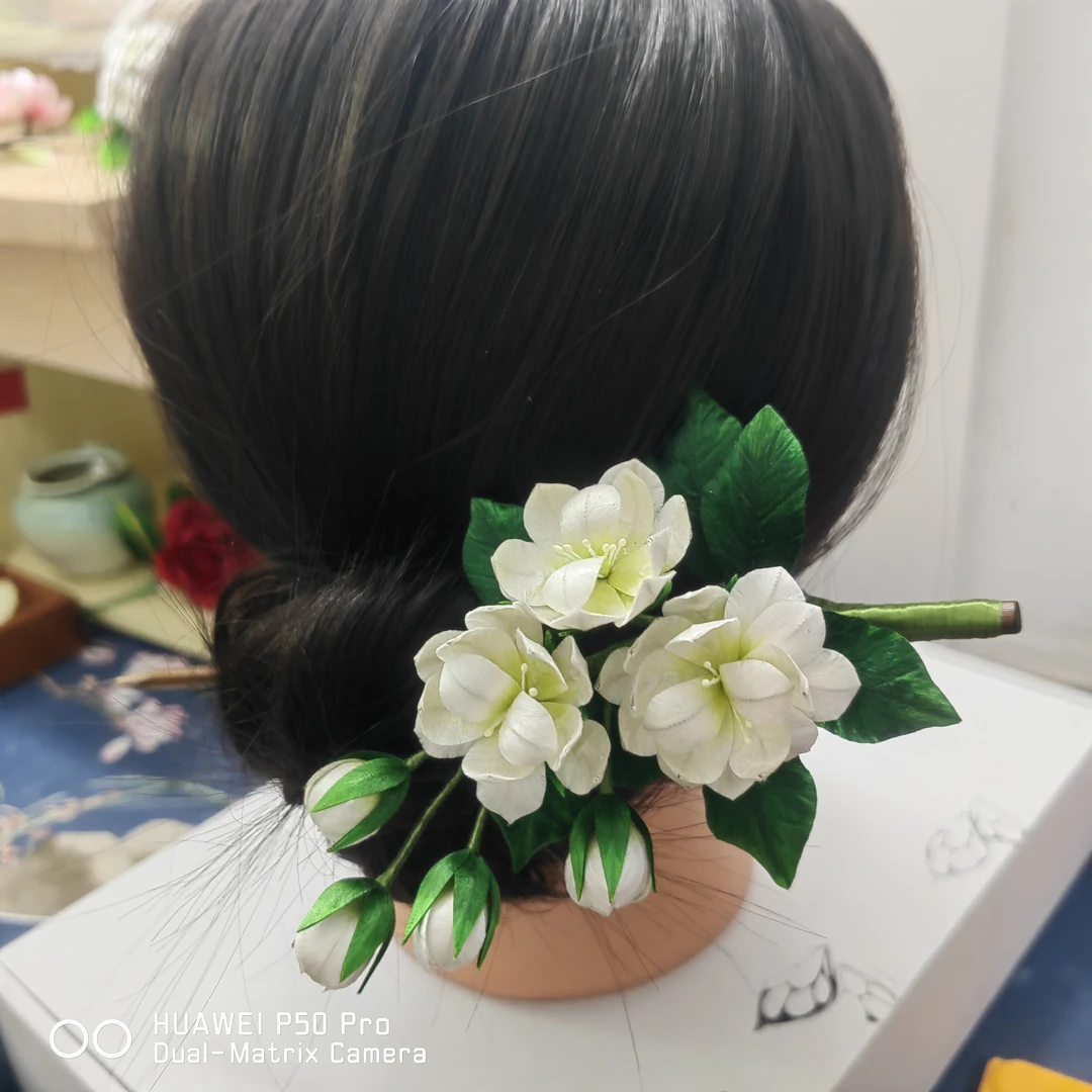 非遗绒花茉莉花汉服配饰古风头饰复古风