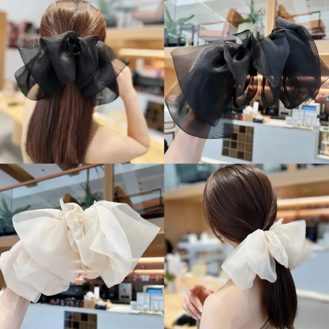 无金属布艺发饰   2个大号雪纺蝴蝶结弹簧夹