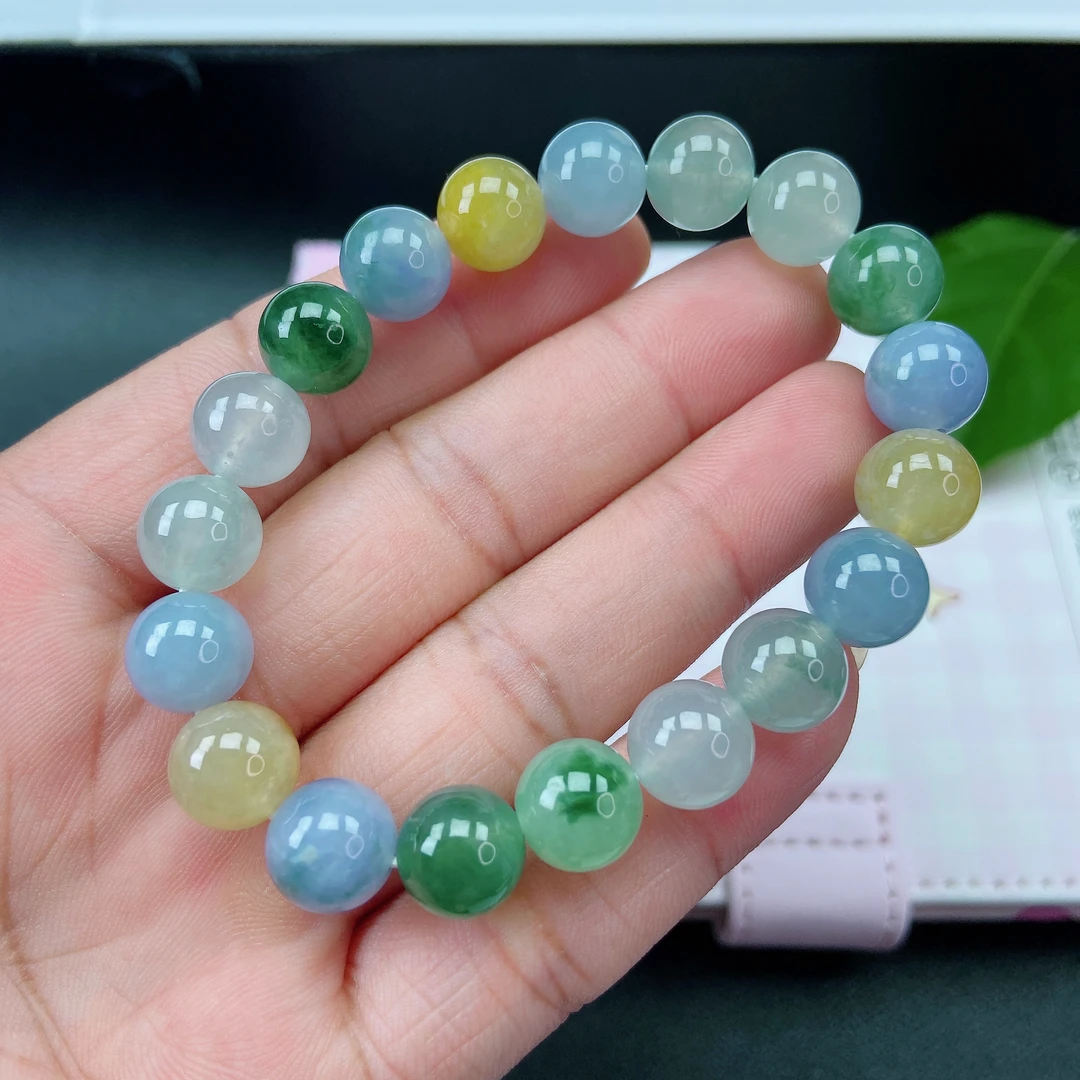 29-8.4缅甸天然翡翠A货翡翠多宝手珠尺寸10mm×19彩色时尚女款手工