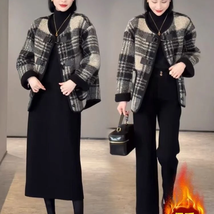 小香风毛呢外套女冬季加厚新款2025爆款韩版加绒小个子高级感上衣