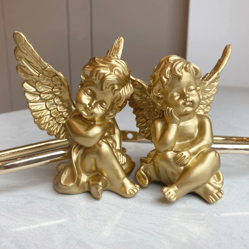 美式复古金色小天使装饰墙钩窗帘挂钩树脂材质法式客厅金钩一对装
