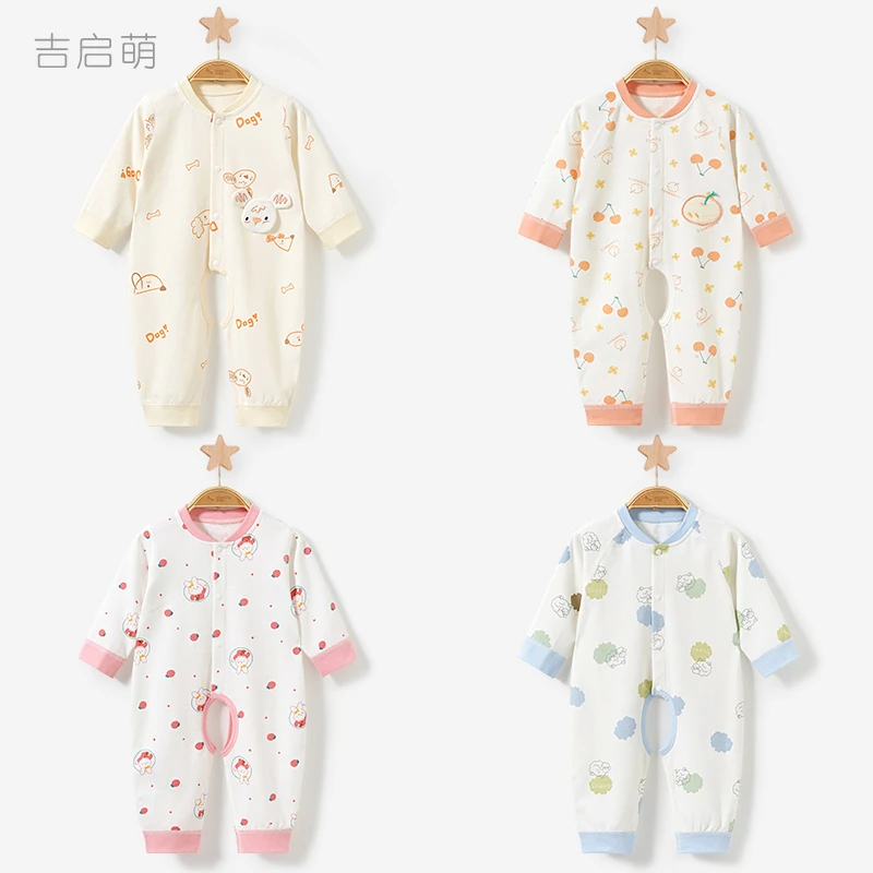 婴儿连体衣春秋季新生纯棉打底开档秋装哈衣男女幼儿薄款宝宝衣服
