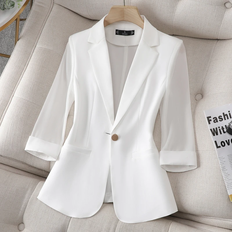 冰丝雪纺小西装女款2025夏季新款白色西服上衣薄款气质外套防晒衣