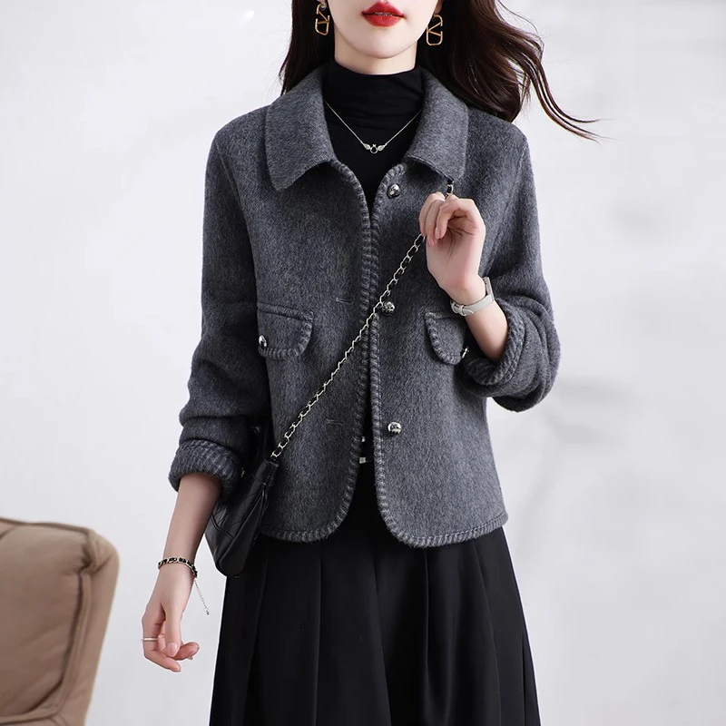 2025新款双面绒大衣女装短款显瘦小个子毛呢时尚修身外套减龄秋冬