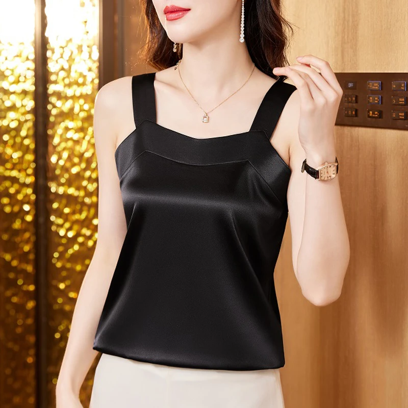 吊带背心女2025夏季新款简约气质缎面西装内搭上衣V领无袖打底衫