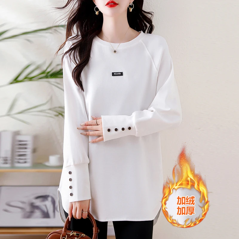 加绒加厚中长款卫衣秋冬2025新款爆款小个子时尚洋气打底长袖上衣