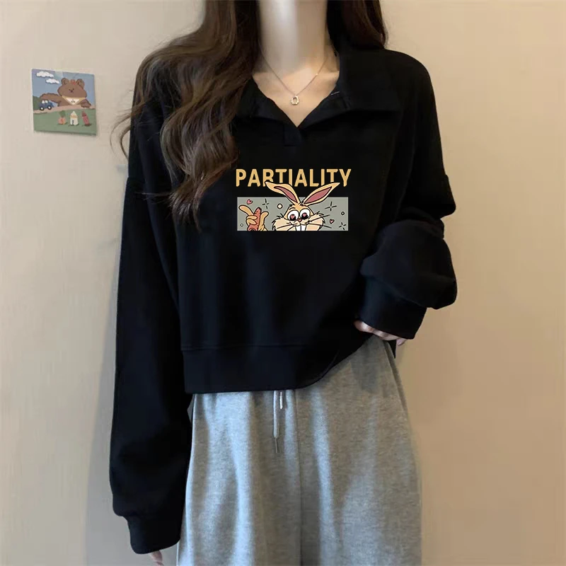 Polo领正肩长袖加绒加厚卫衣女秋季新款大码胖mm宽松显瘦休闲上衣