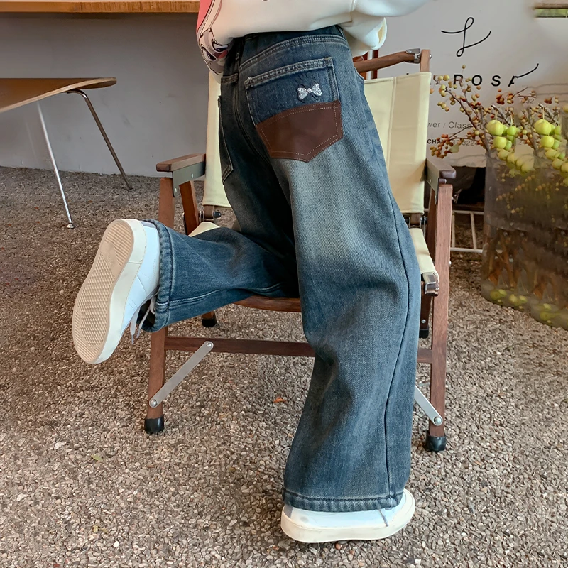 女童加绒牛仔裤冬装2025新款洋气女孩一体绒加厚裤子KZ-10370