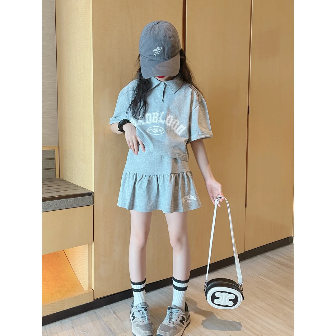 女童套装夏季2025新款韩版儿童polo领上衣中大童网红洋气套装裙潮