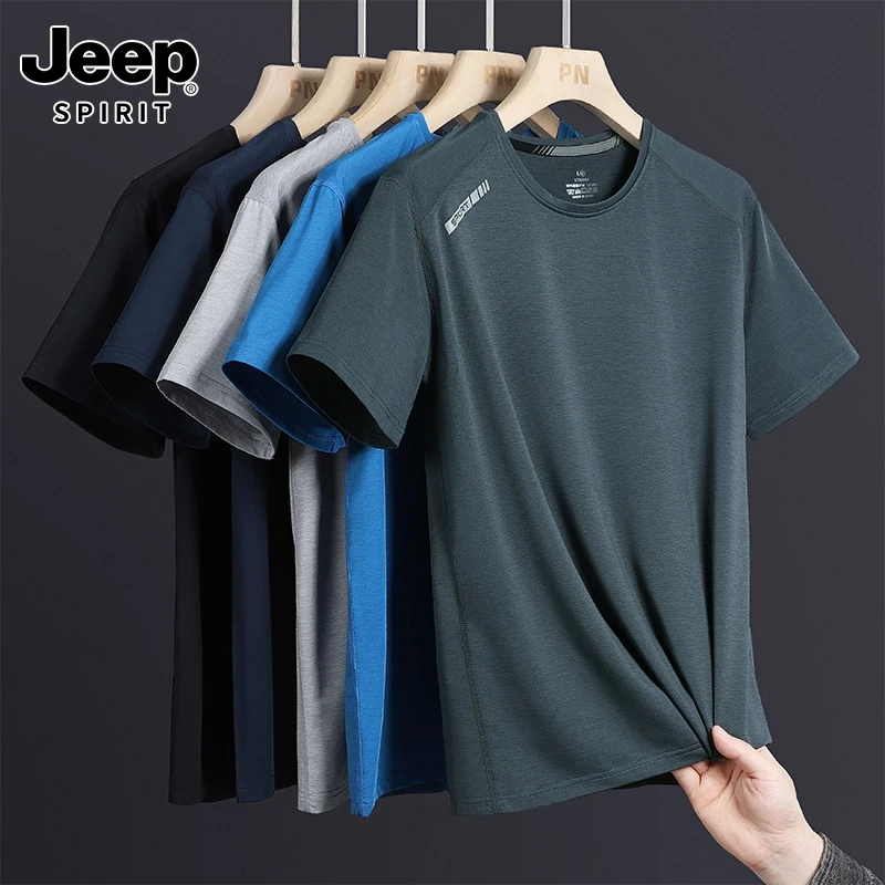 JEEPSPIRIT吉普冰丝短袖T恤男装速干透气上衣女运动衫半袖训练服