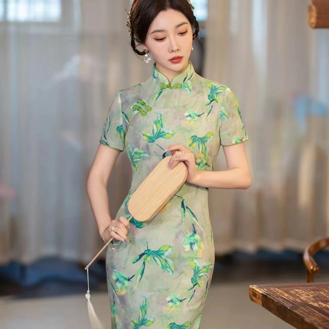 A102193春夏新款复古修身长款旗袍，衣长120左右，M~4XL