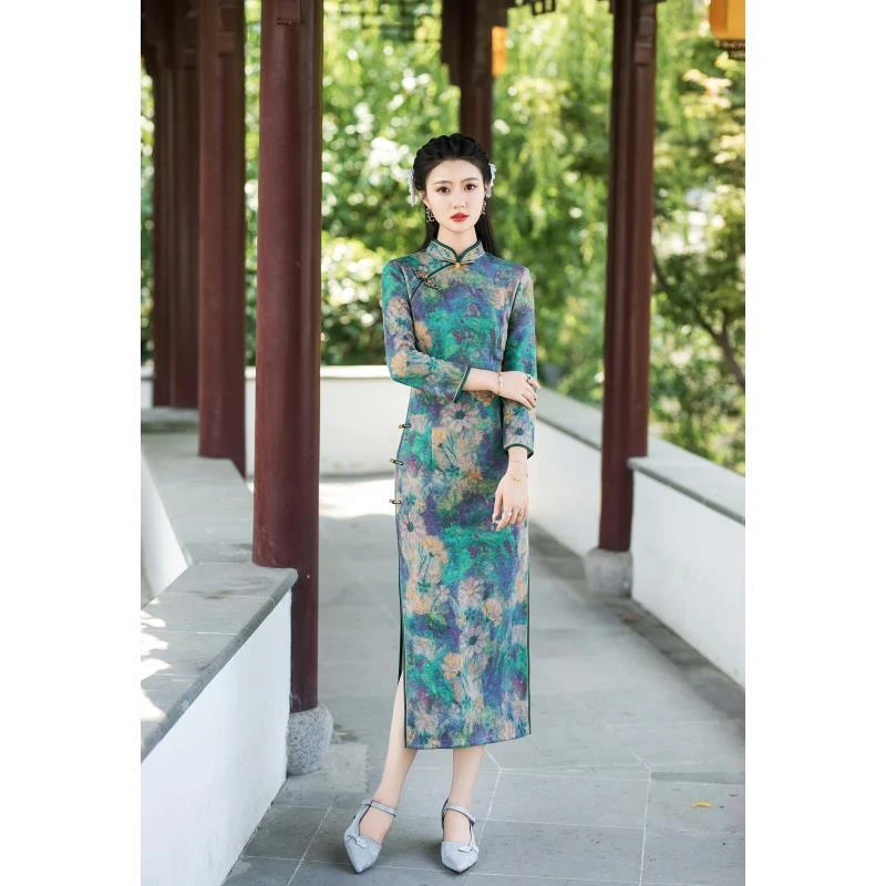 A102402,秋冬新款民国风优雅气质日常旗袍裙,衣长120左右,M~4XL