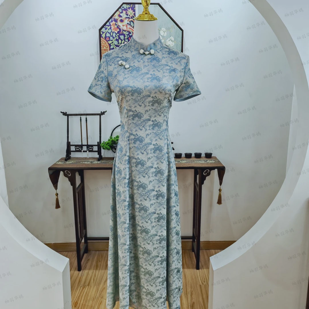 A102298，夏款国风清凉单层气质改良旗袍裙，衣长120左右，M~4XL