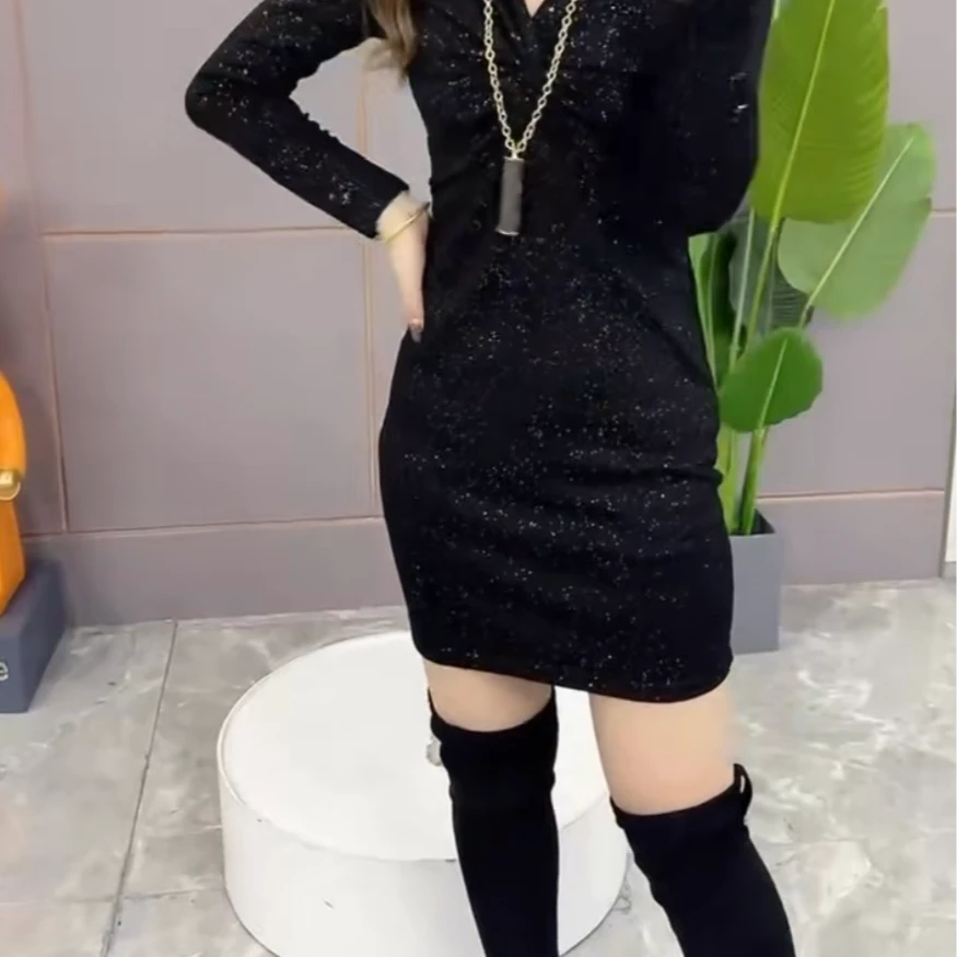 秋冬加绒连衣裙洋气时尚打底气质显瘦时尚轻奢冬季