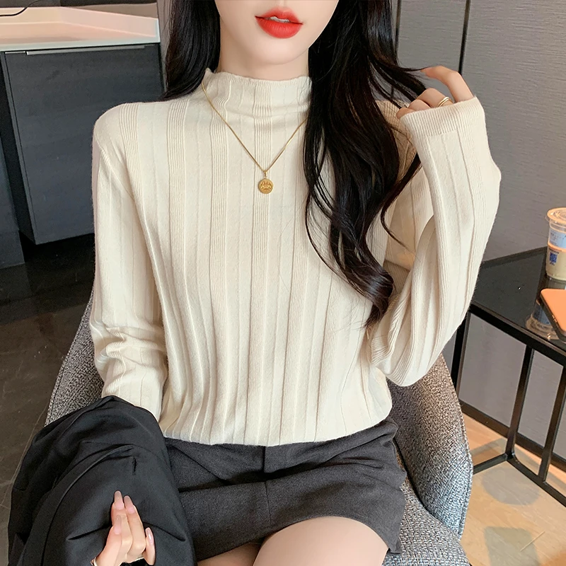 半高领针织毛衣打底衫女韩版2024秋冬新款修身百搭气质长袖上衣