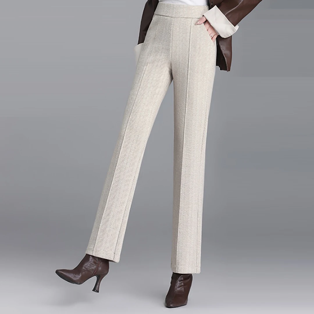 ECACA显瘦高腰时尚休闲裤外穿微喇毛呢宽松百搭  EY0TW493-TP