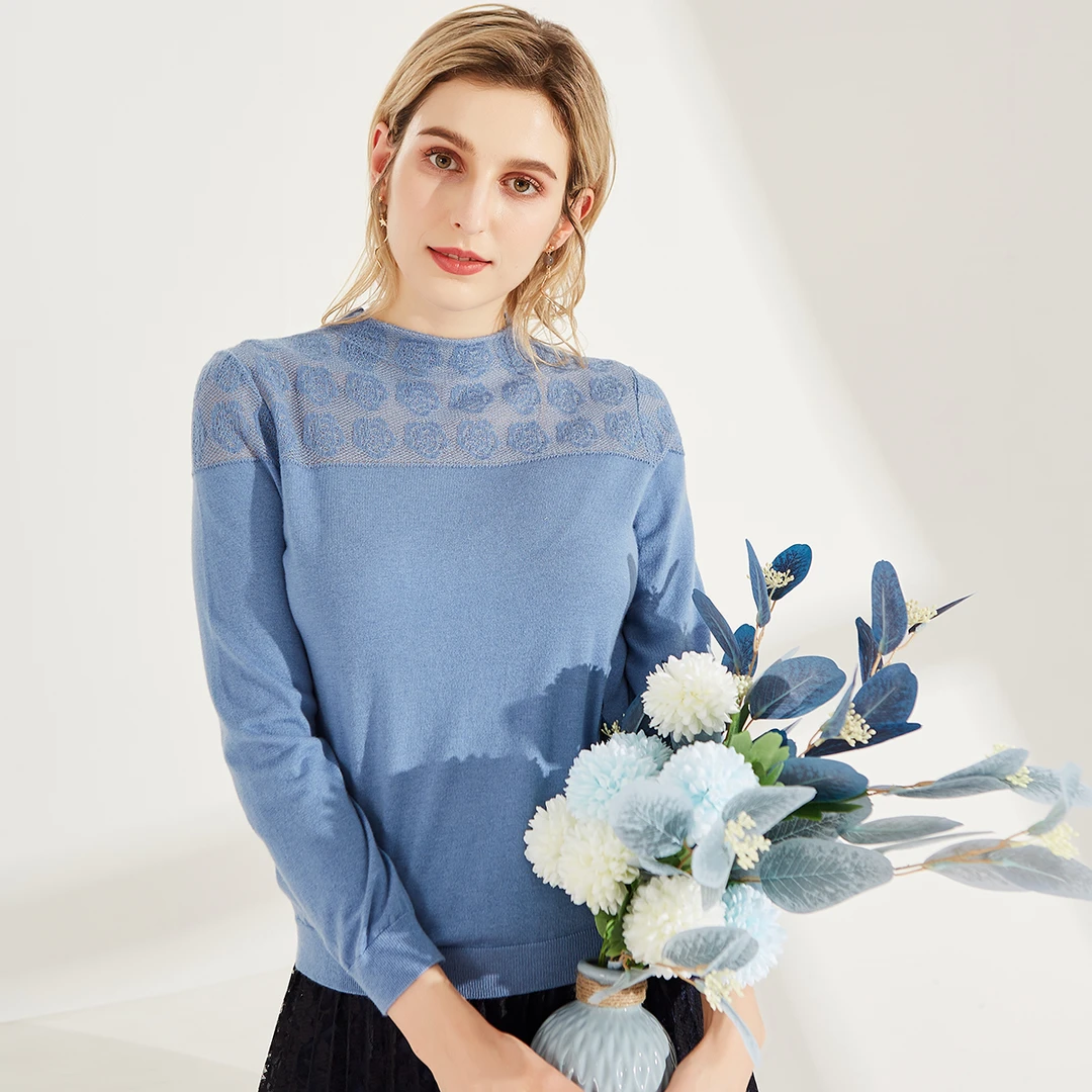 ECACA镂空气质百搭拼接套头长袖圆领时尚镂空气质百搭EY0RS169-ST