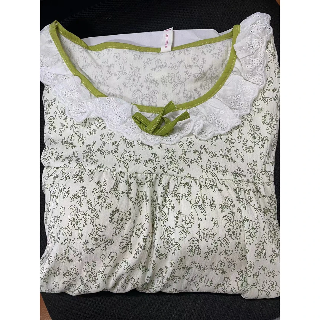 【005薄荷曼波】胸垫长袖长裤套头蕾丝碎花时尚休闲家居服睡衣套装