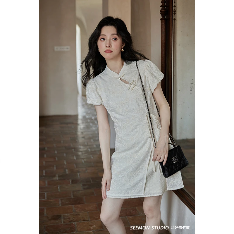 Seemon 新款夏季短袖设计感小众新中式国风短袖连衣裙女